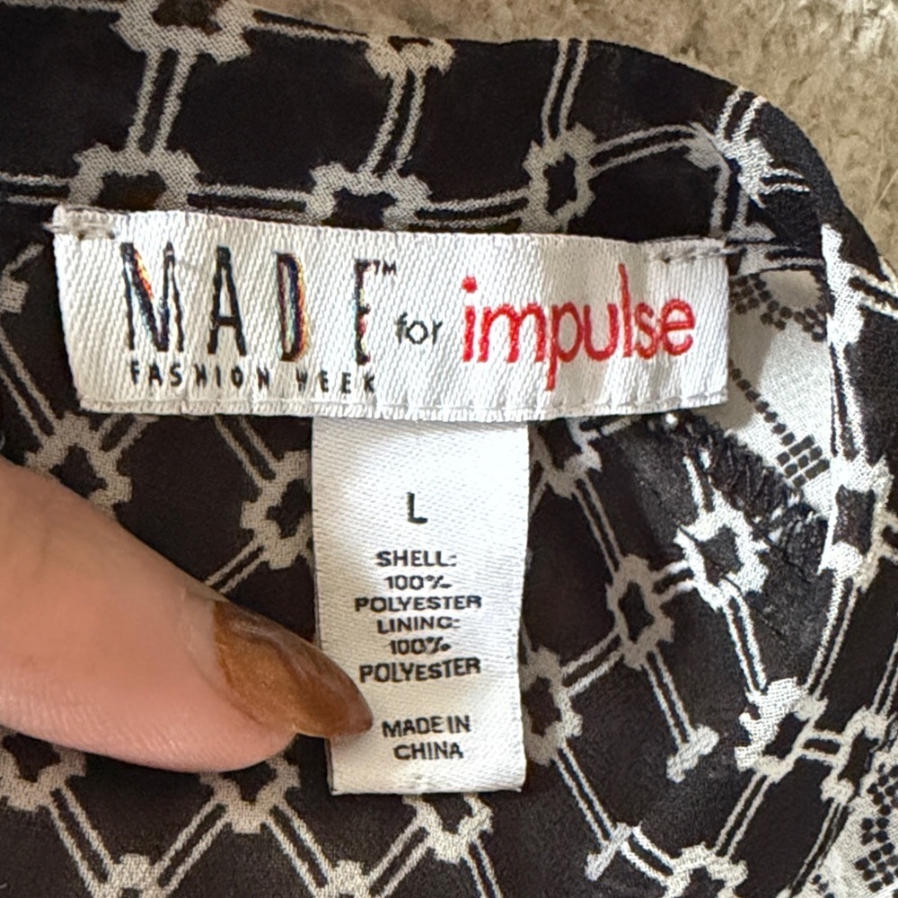 Made For Impulse Chic Black and White Patterned Open Back Midi Dress Large - Picture 2 of 5
